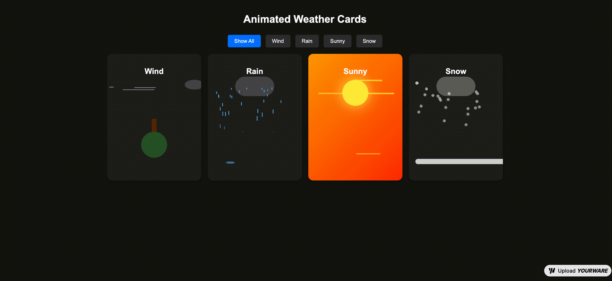 Animated weather cards demonstration