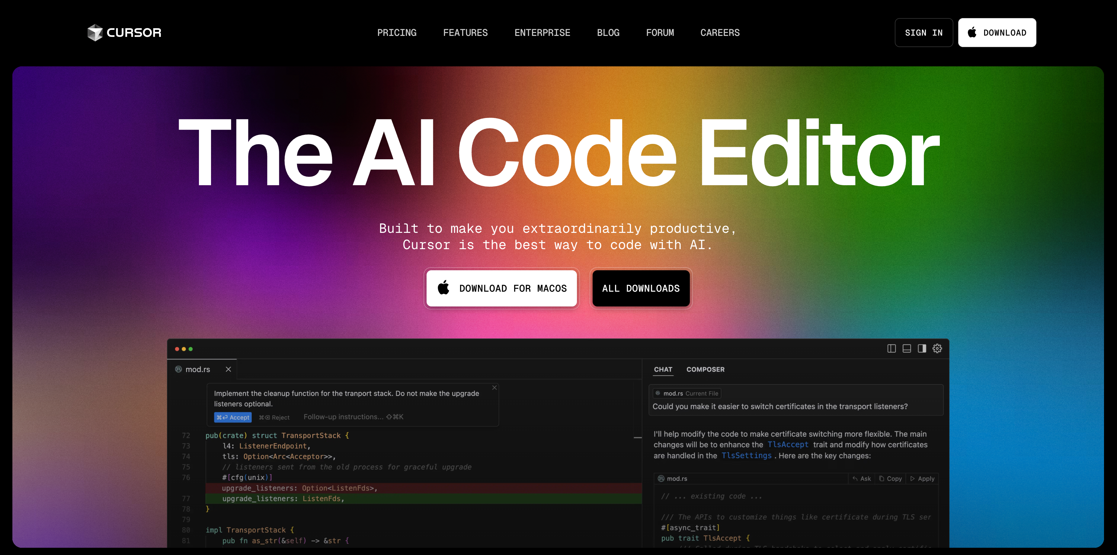 Screenshot of Cursor's website